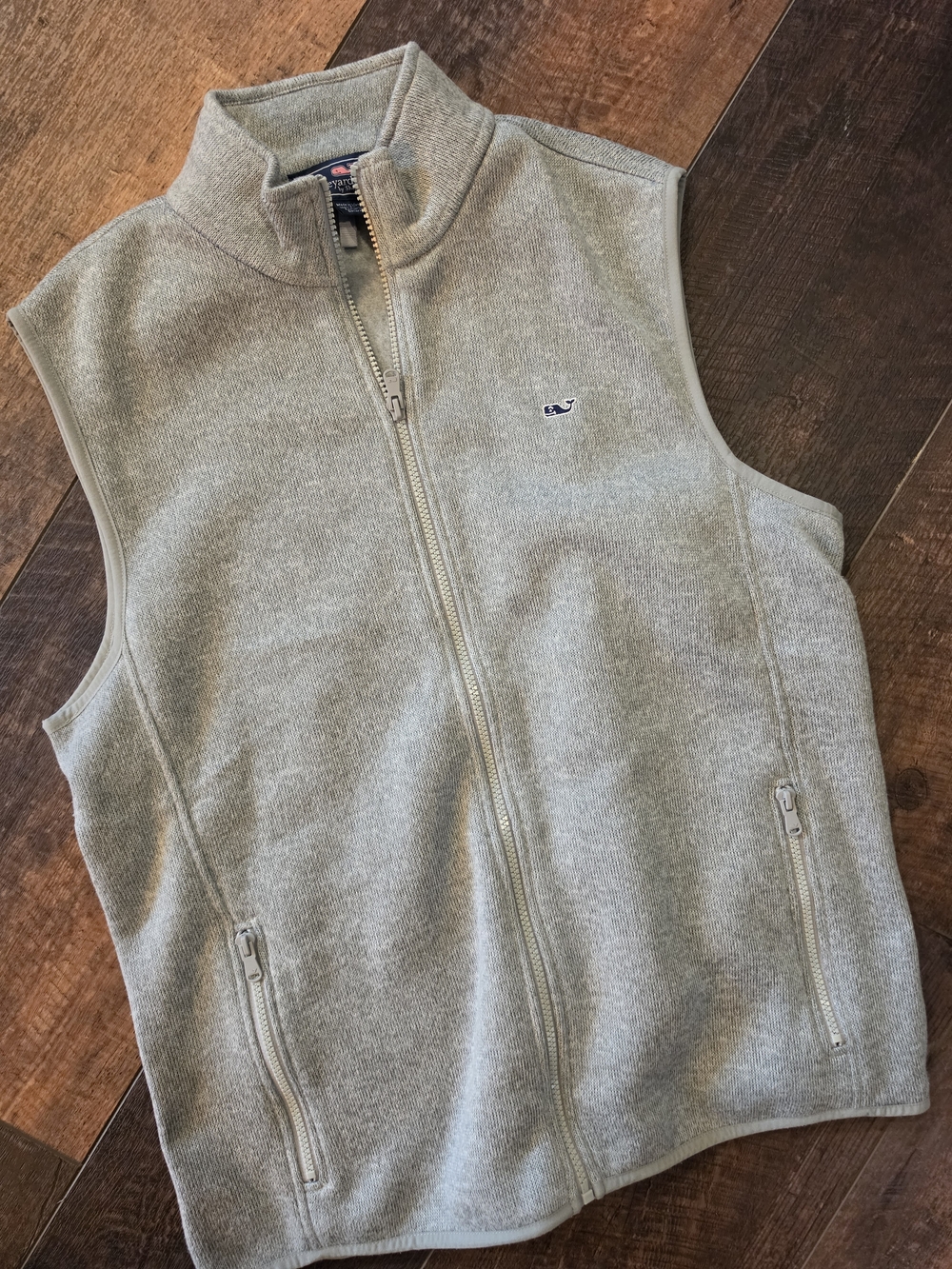Vineyard Vines Full Zip Sweater Vest Size M Gray Fleece Lined Whale Logo